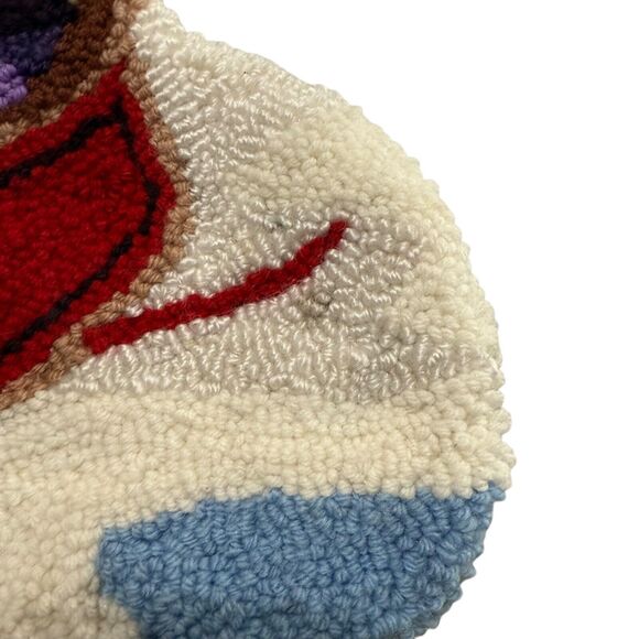 Vintage Santa Sleigh Reindeer 18" Christmas Stocking Loop Punch Needle Kitschy - Picture 9 of 12